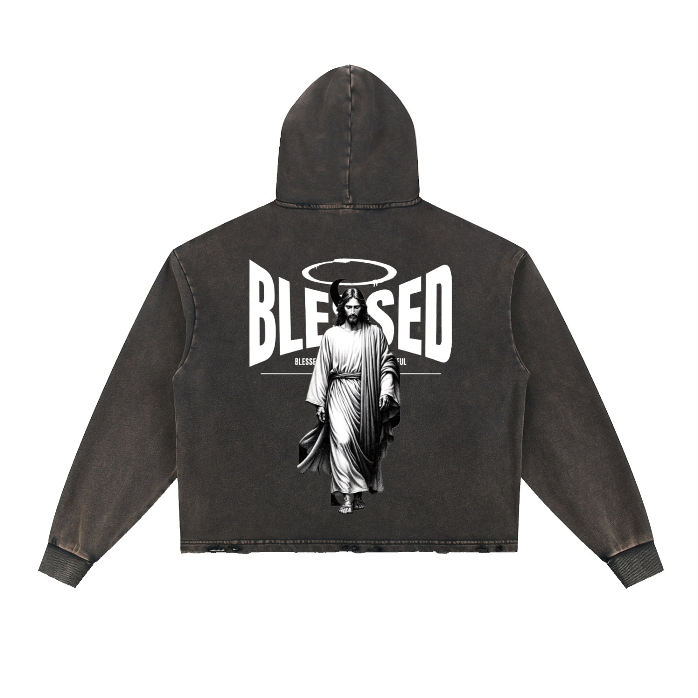 Vintage Washed Frayed-Hem Hoodie ODMPOD