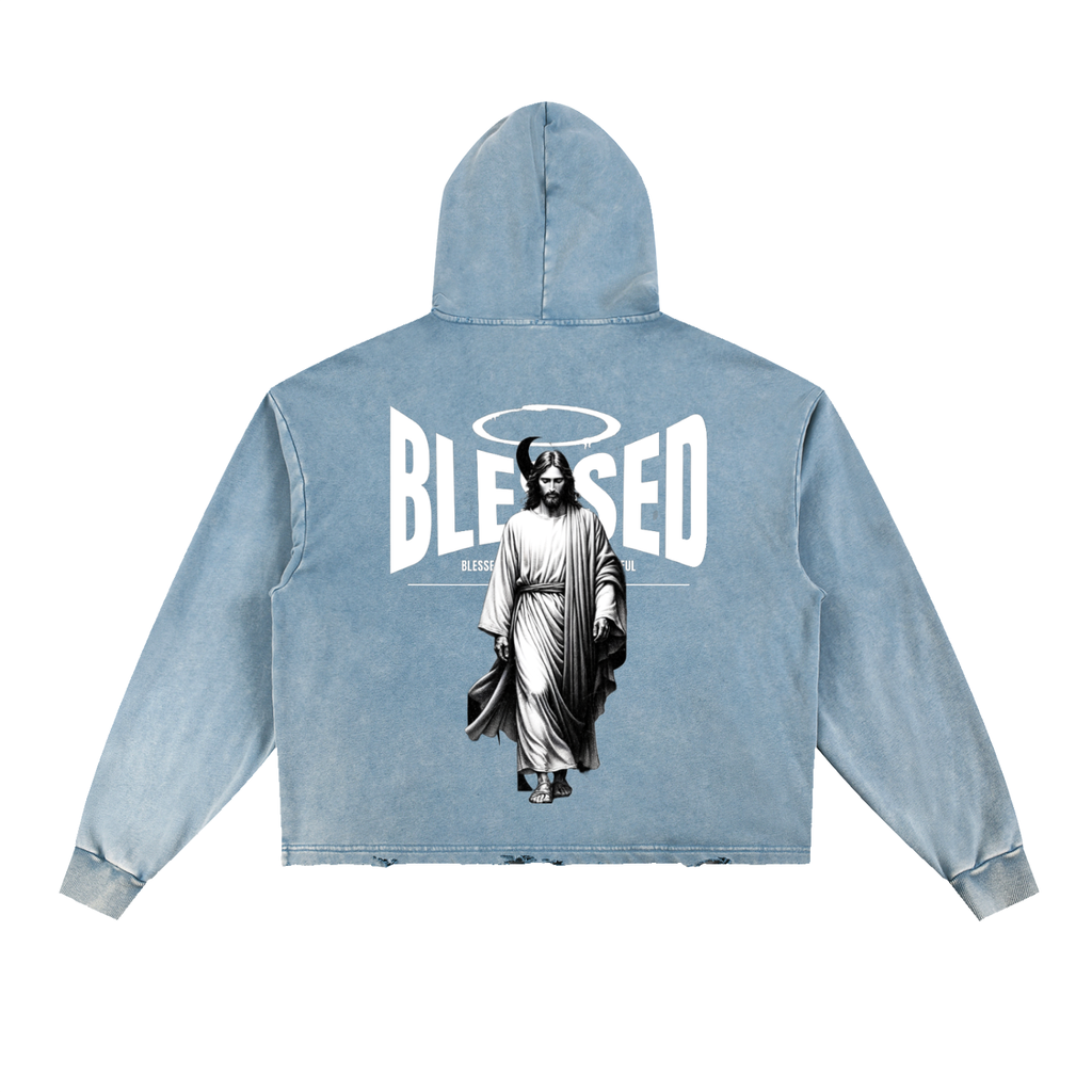 Vintage Washed Frayed-Hem Hoodie ODMPOD