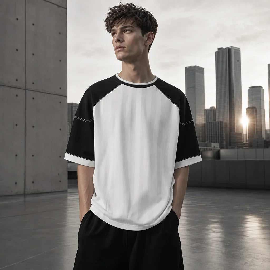 Mannequin portant le jersey rayé Voxa - look streetwear urbain