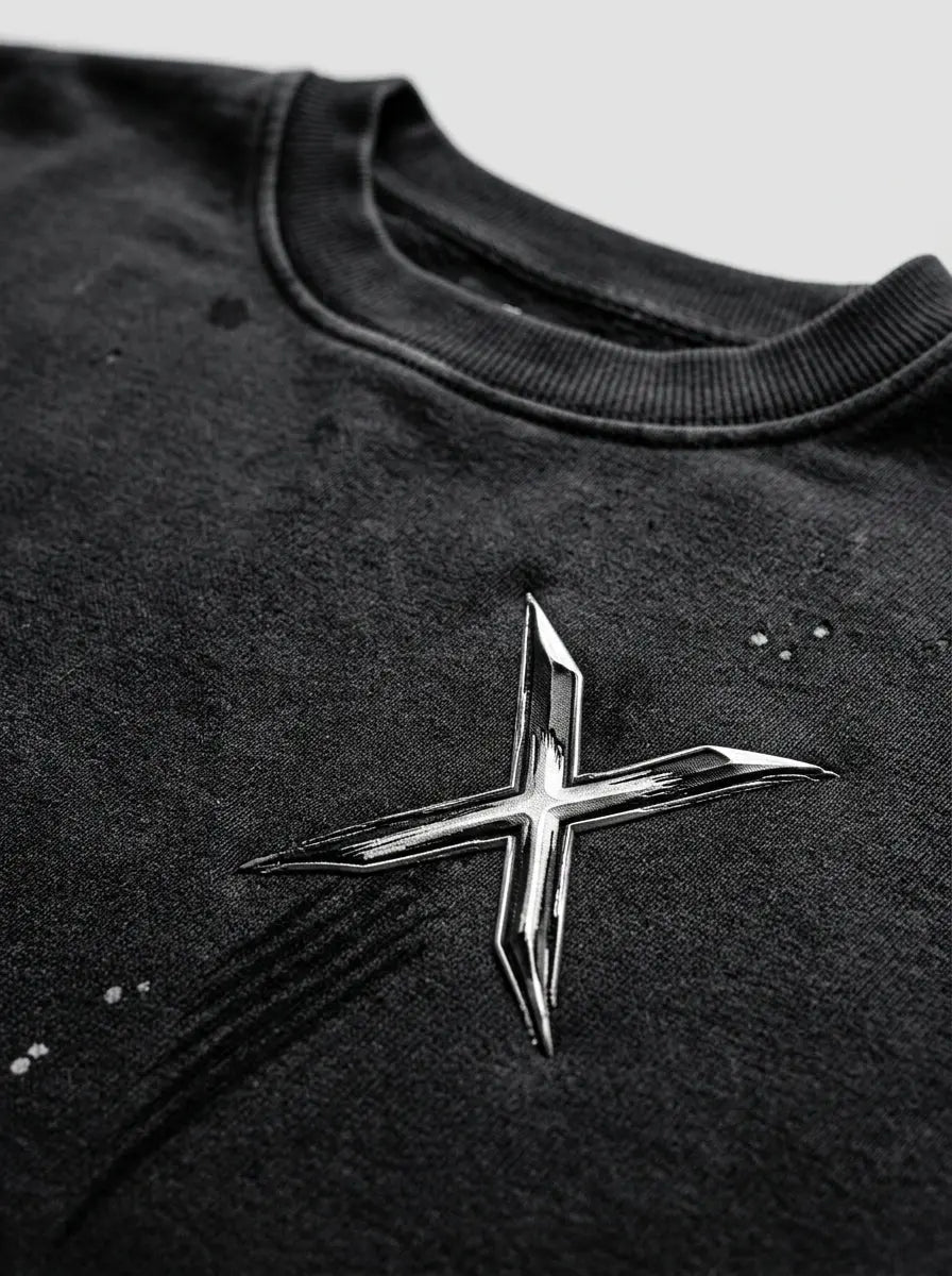 Oversized distressed hoodie — Embroidered Crest and Collar Detail | Generated by Modelize