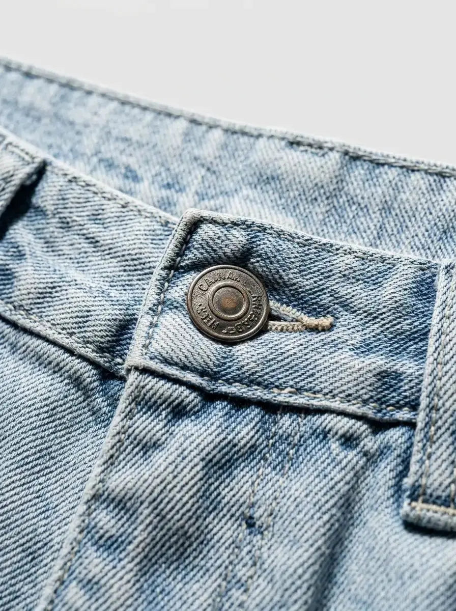 Barrel-cut jeans — Embroidered Crest and Collar Detail | Generated by Modelize