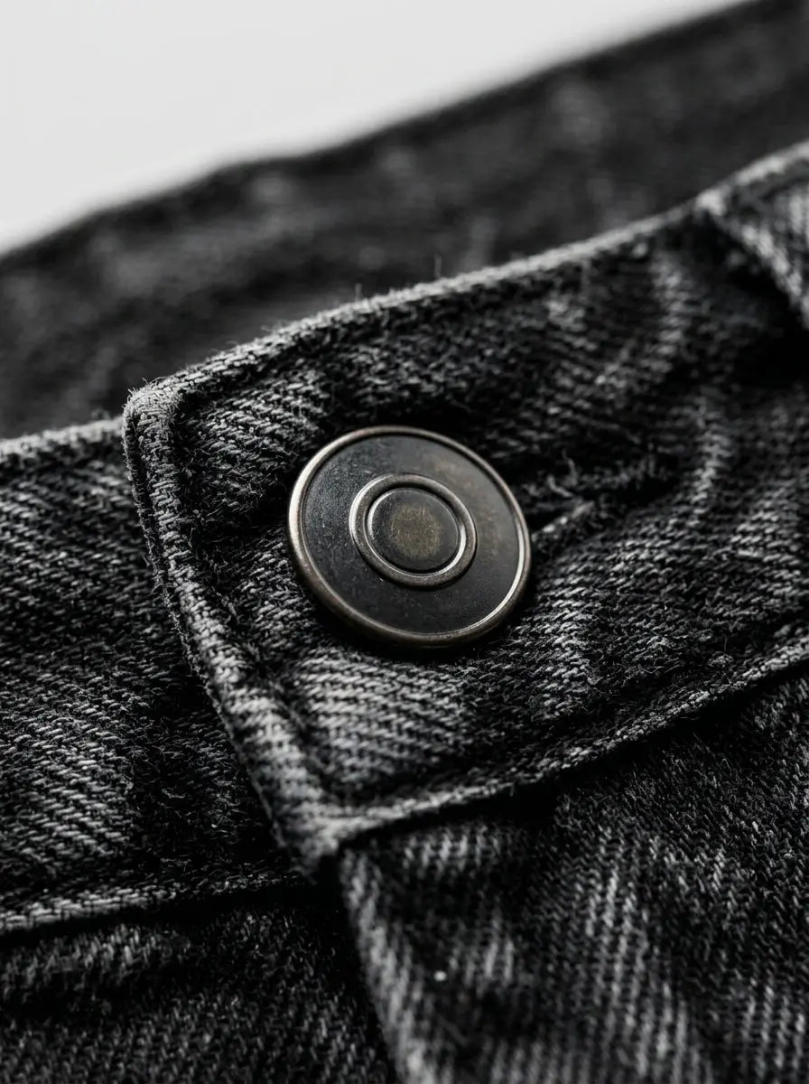 Vintage wash wide-leg jeans — Embroidered Crest and Collar Detail | Generated by Modelize