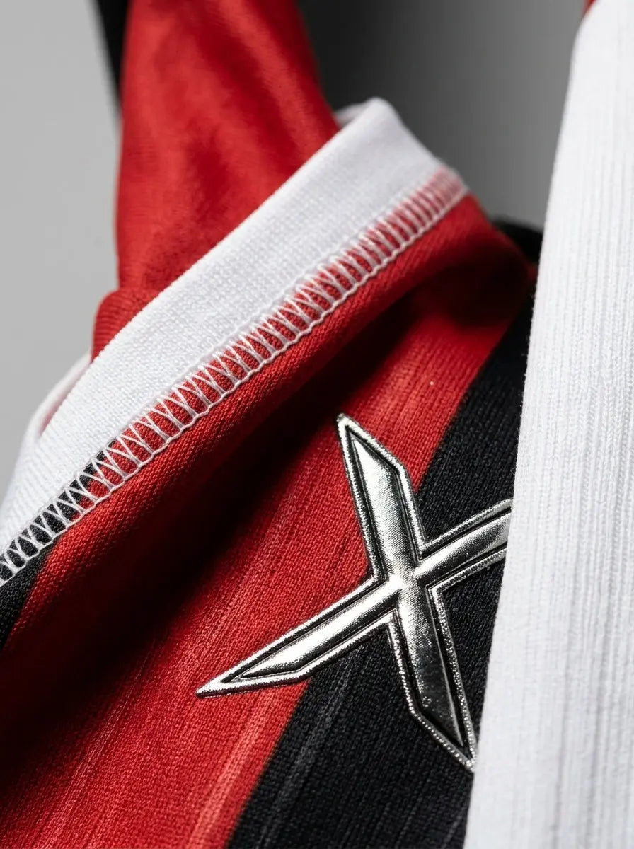 Boxy striped jersey — Embroidered Crest and Collar Detail | Generated by Modelize