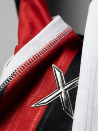 Boxy striped jersey — Embroidered Crest and Collar Detail | Generated by Modelize