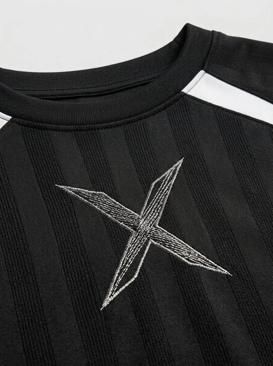Long-sleeve jacquard jersey — Embroidered Crest and Collar Detail | Generated by Modelize