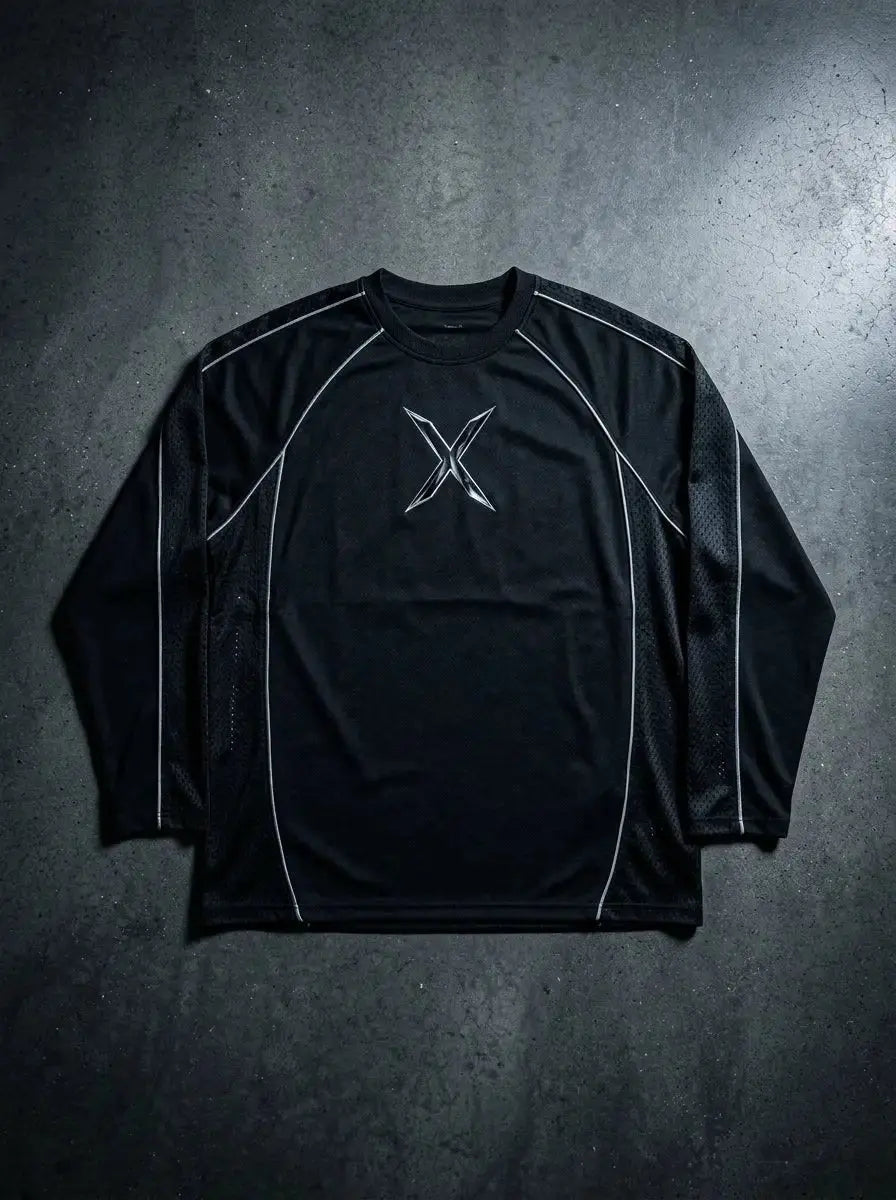 Long-sleeve techwear jersey — Industrial Flat Lay | Generated by Modelize