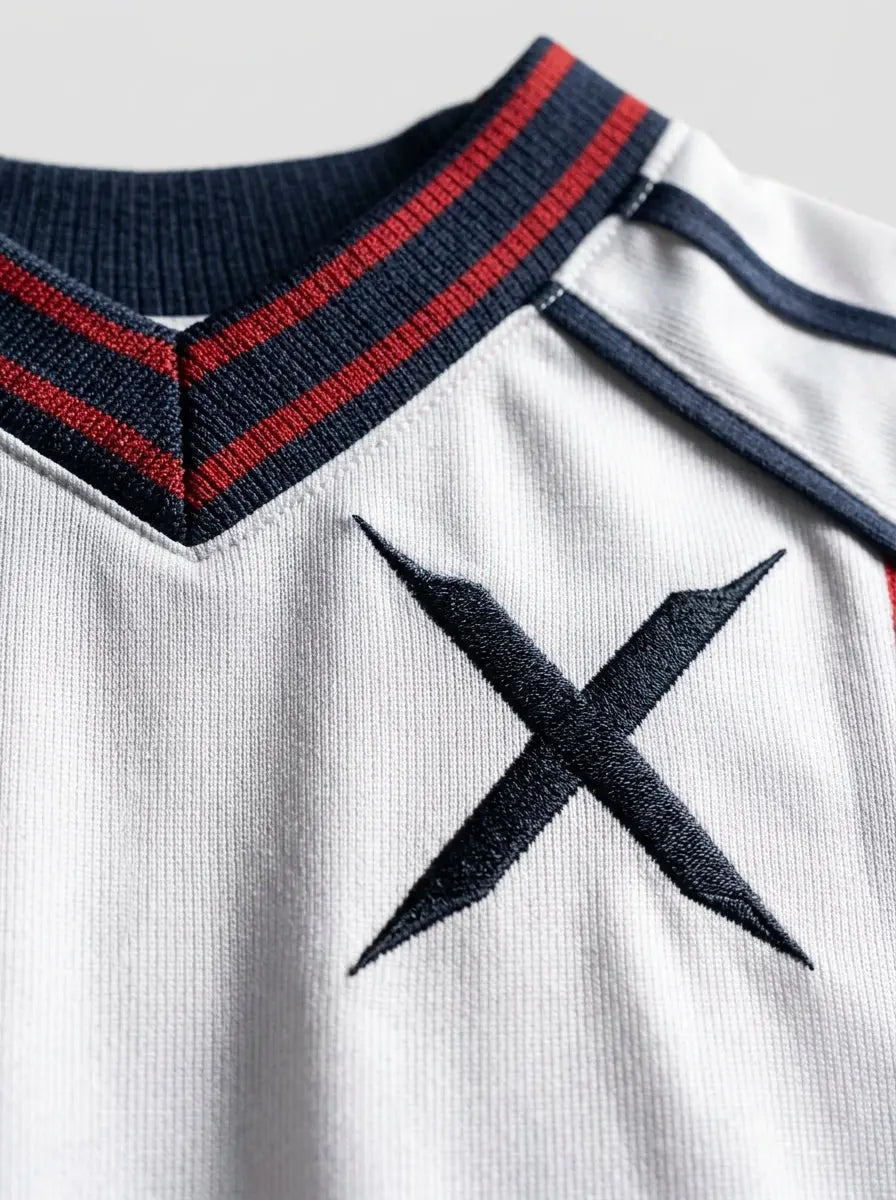 V-neck football jersey — Embroidered Crest and Collar Detail | Generated by Modelize