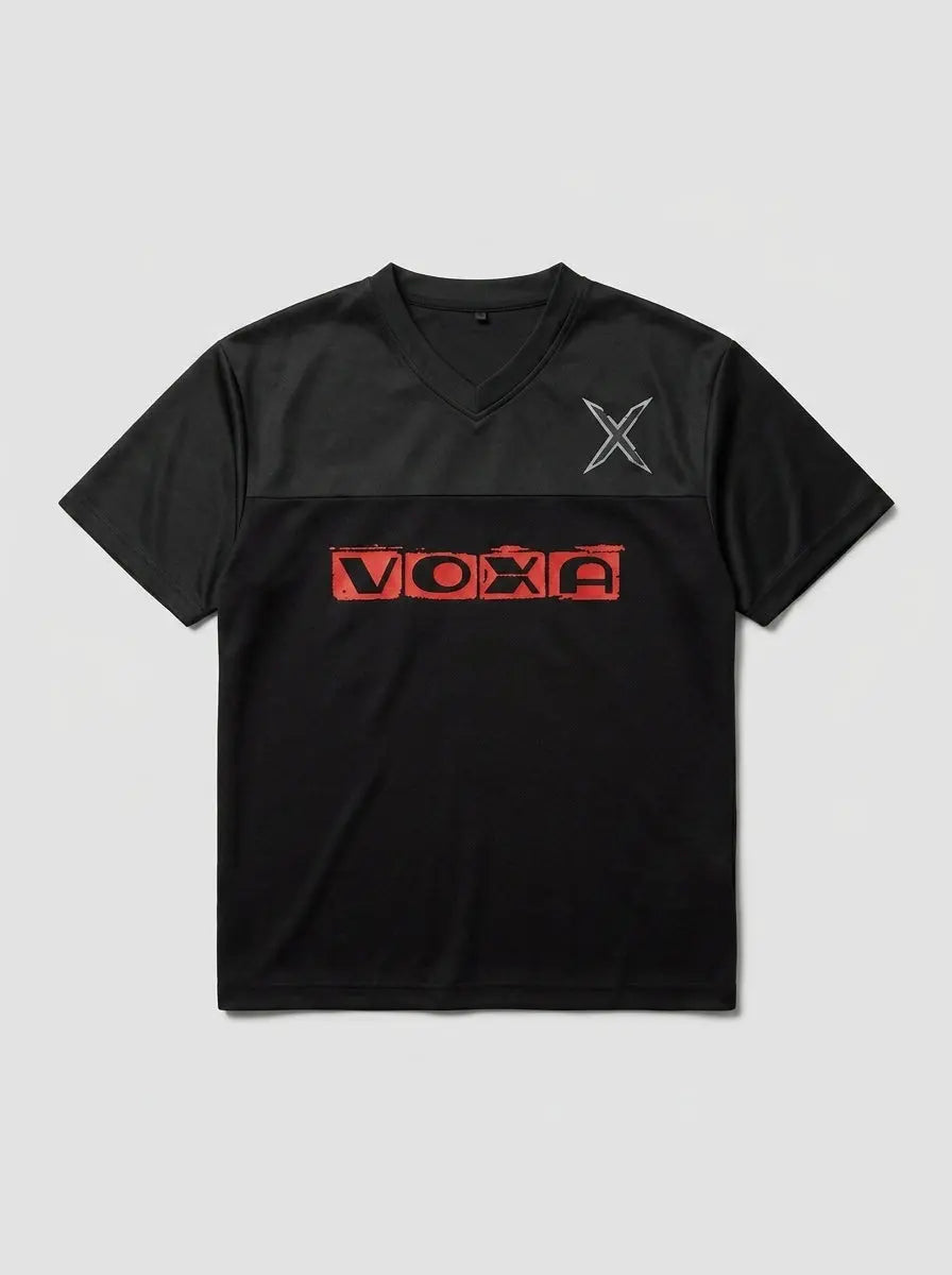 Short-sleeve V-neck jersey — Top-down Flat Lay | Generated by Modelize