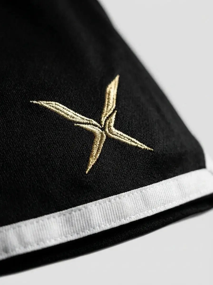 Basketball Shorts — Embroidered Crest and Collar Detail | Generated by Modelize