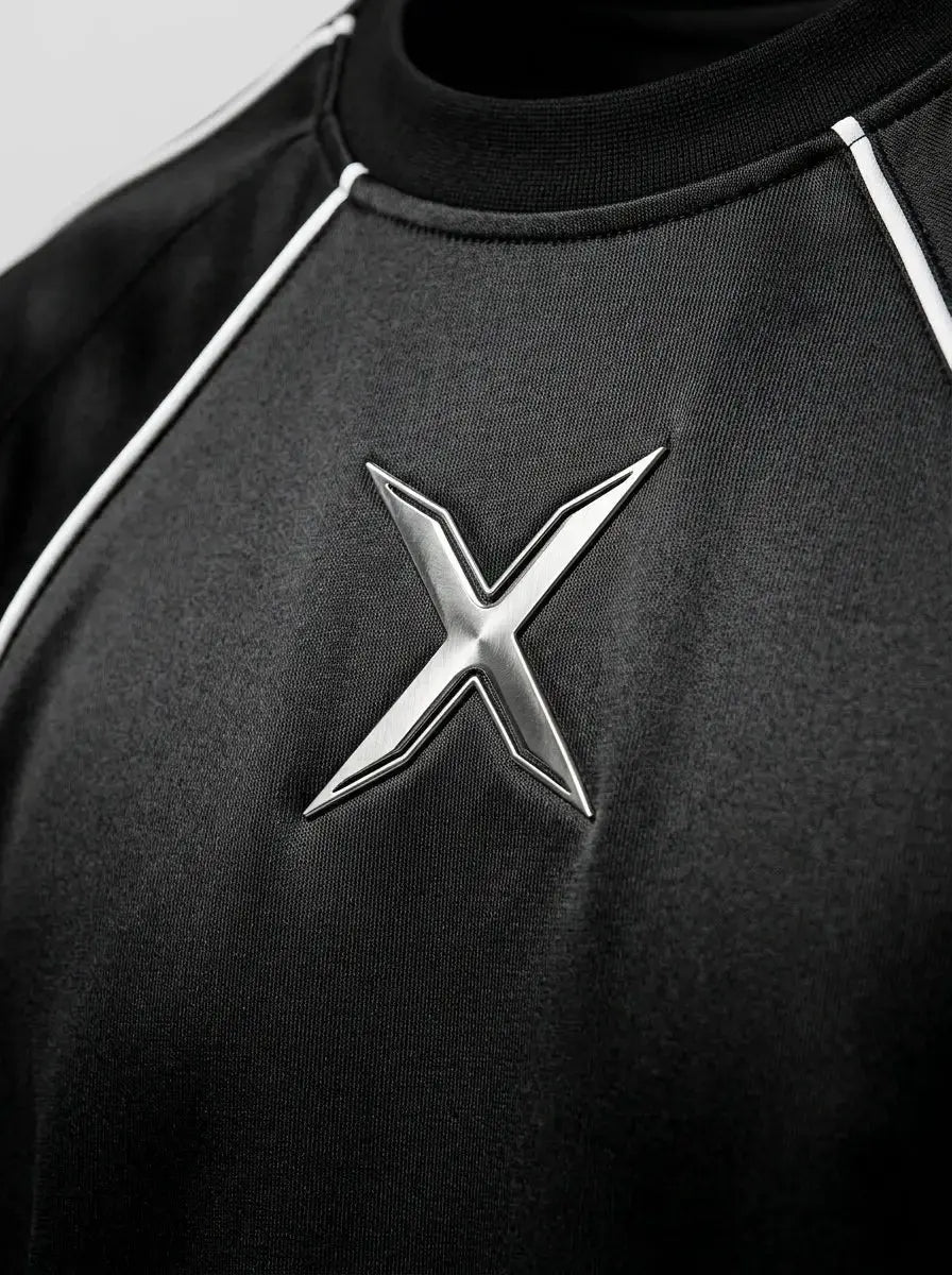 Raglan T-shirt — Embroidered Crest and Collar Detail | Generated by Modelize