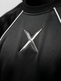 Raglan T-shirt — Embroidered Crest and Collar Detail | Generated by Modelize