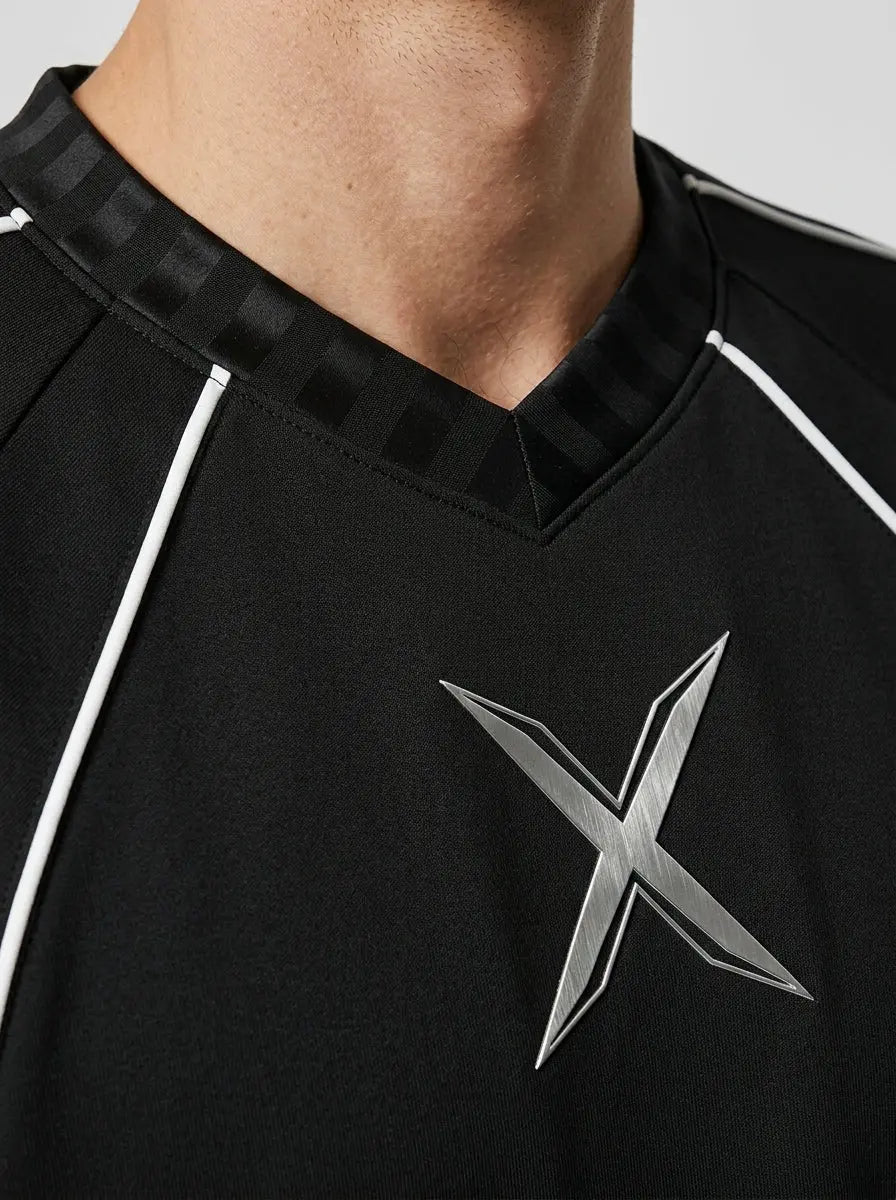 Raglan training t-shirt — Embroidered Crest and Collar Detail | Generated by Modelize